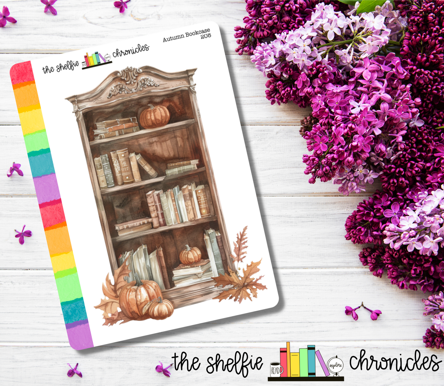 208 - Autumn Bookcase - Die Cut Stickers - Repositionable Paper - Perfect For Reading Journals And Planners