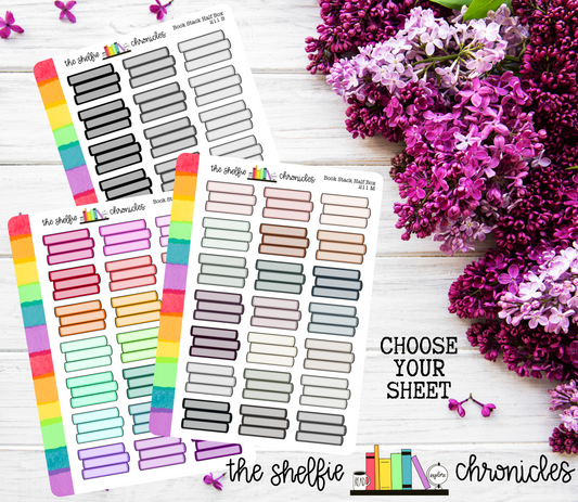 211 - Book Stack Half Box - Choose Your Color - Half Box Die Cut Stickers - Repositionable Paper - Perfect For Planners And Reading Journals