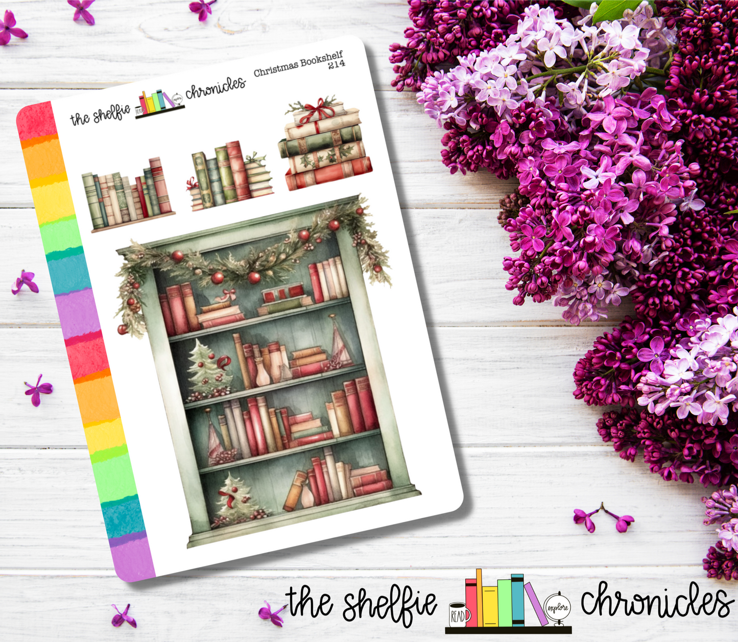 214 - Christmas Bookshelf - Die Cut Stickers - Repositionable Paper - Great For Reading Journals