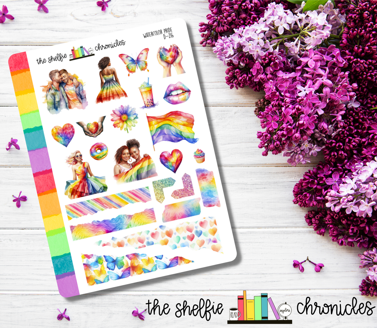 D 216 - Watercolor Pride - Die Cut Stickers - Repositionable Paper - Perfect For Reading Journals And Planners