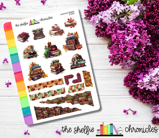 D 232 - Autumn Reads - Die Cut Stickers - Repositionable Paper - Perfect For Reading Journals And Planners