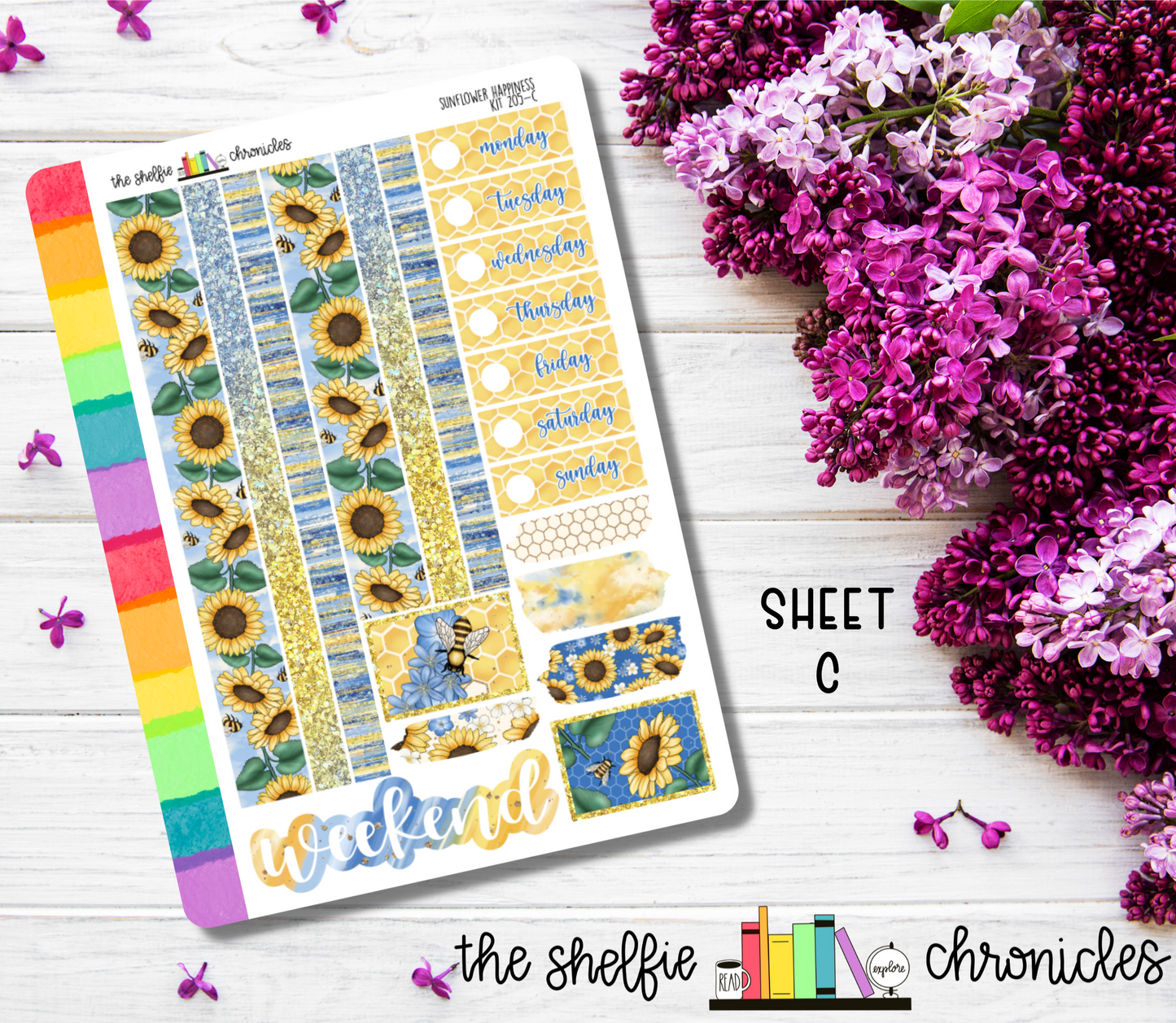 Kit 205 - Sunflower Happiness Weekly Kit - Die Cut Stickers - Repositionable Paper - Made To Fit 7x9 Planners