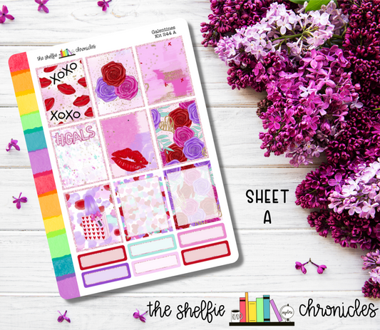 Kit 244 - Galentines Weekly Kit - Die Cut Stickers - Repositionable Paper - Made To Fit 7x9 Planners