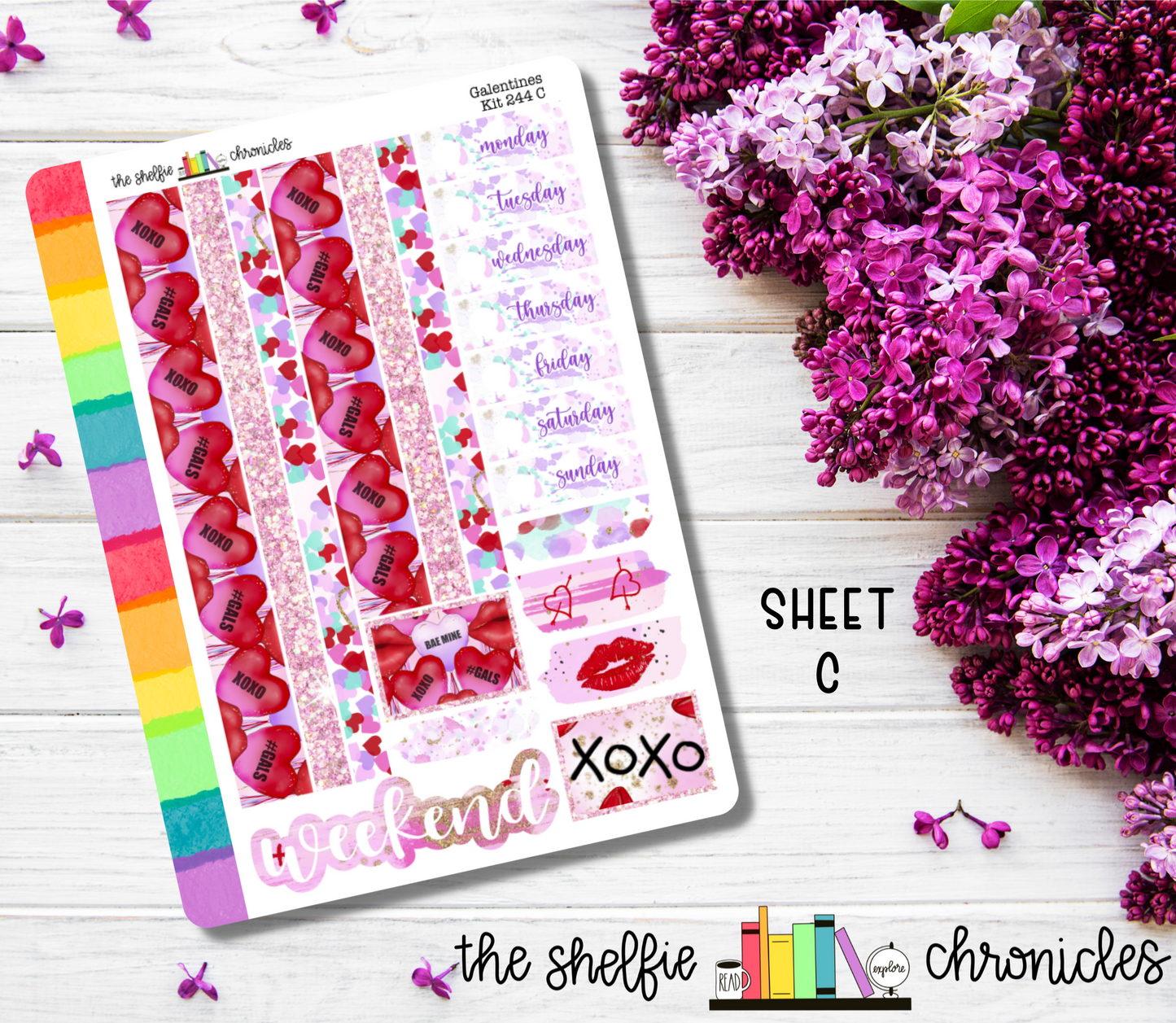 Kit 244 - Galentines Weekly Kit - Die Cut Stickers - Repositionable Paper - Made To Fit 7x9 Planners