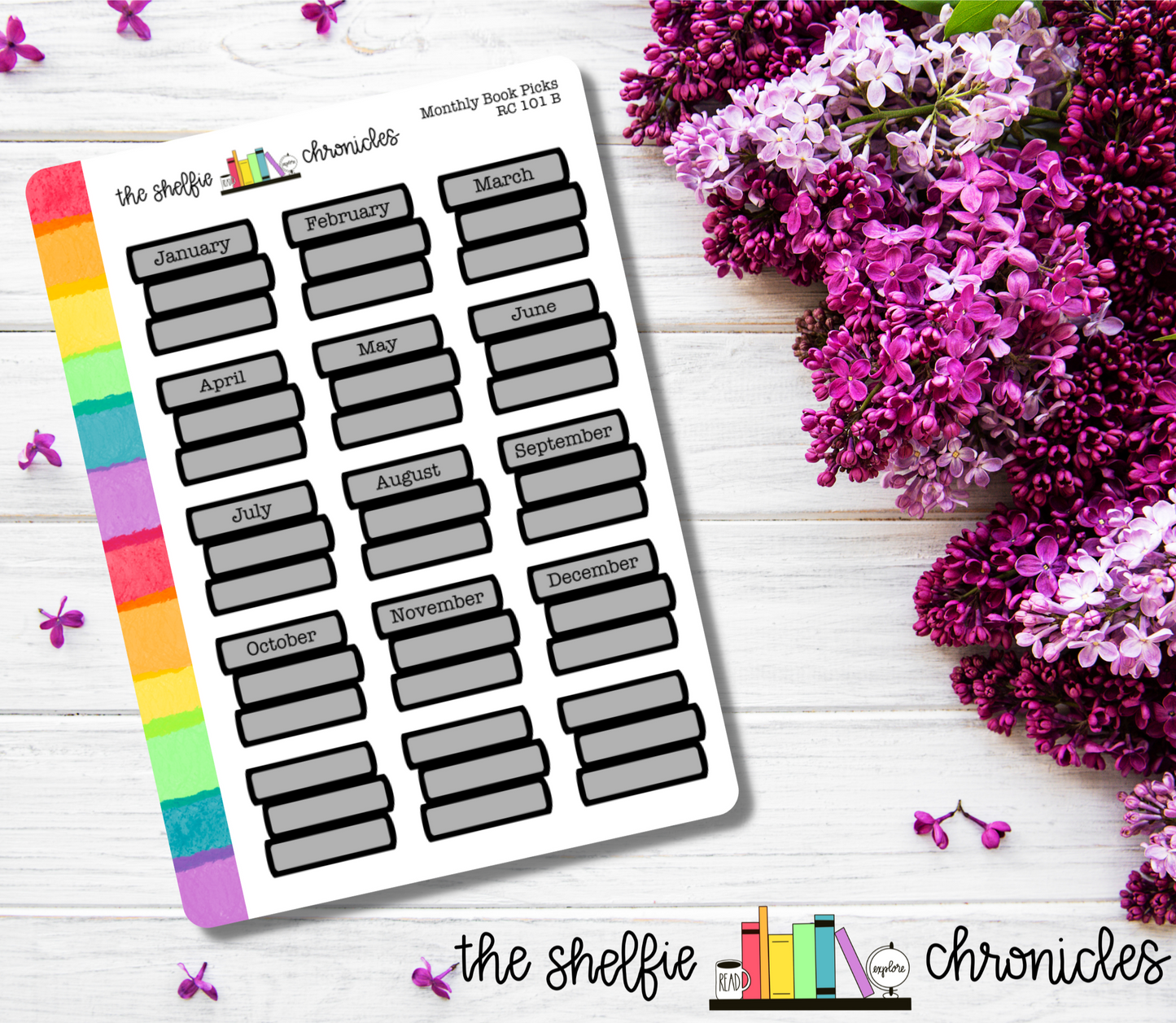 RC 101 - Monthly Book Picks - Choose Your Color - Half Box Die Cut Stickers - Repositionable Paper - Perfect For Planners And Reading Journals