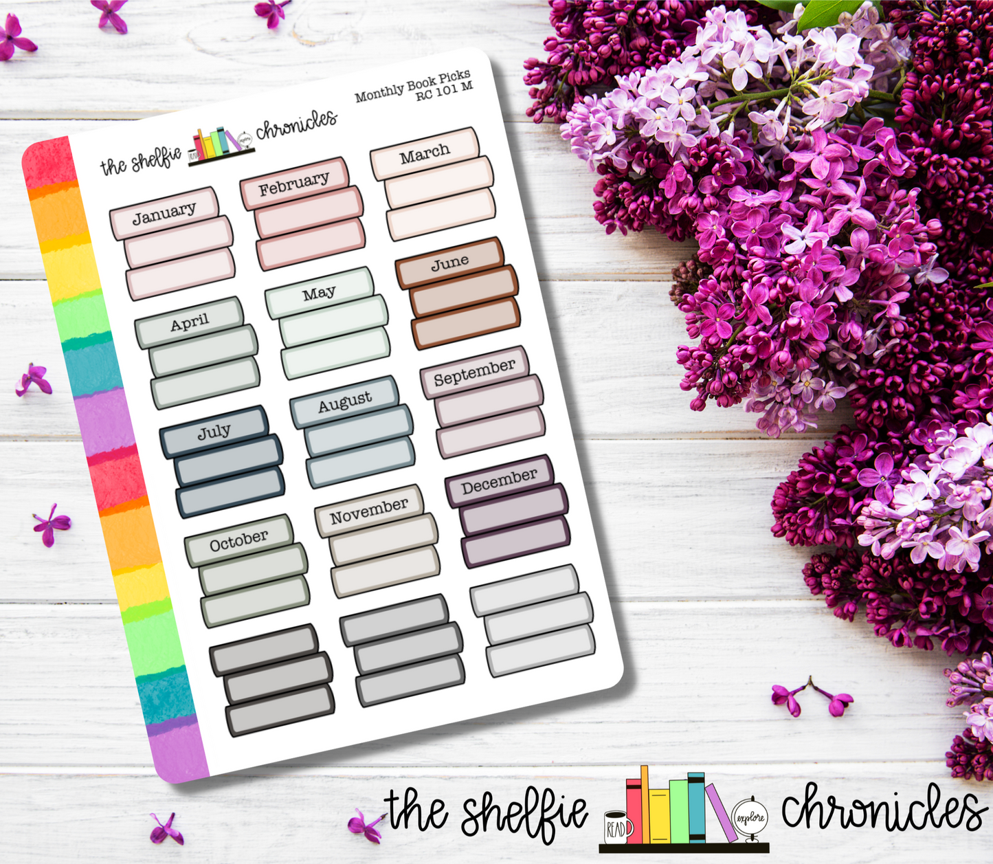 RC 101 - Monthly Book Picks - Choose Your Color - Half Box Die Cut Stickers - Repositionable Paper - Perfect For Planners And Reading Journals