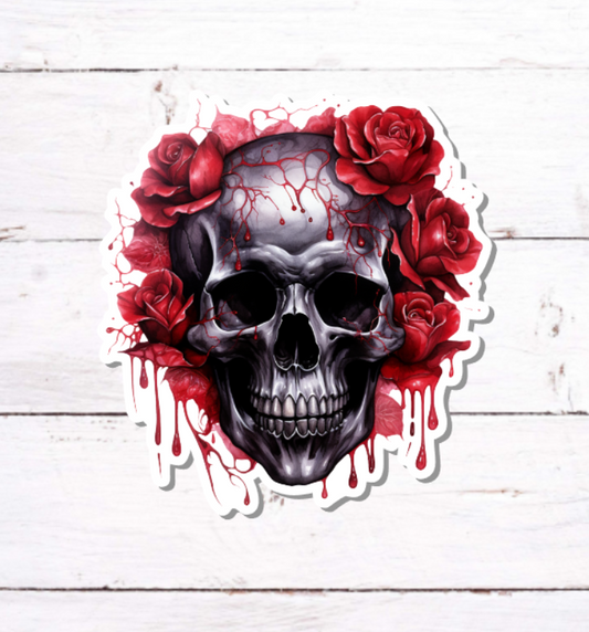 V 275 - Skull and Roses - Vinyl Sticker for Water Bottles, Laptop, Tablet, iPad, Tumbler, Hydroflask, Journals